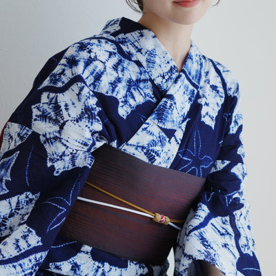 【utatane 京鹿の子絞り/有松染め  浴衣3点セット ( ゆかた・帯・下駄 ) 伝統工芸士・清江和雄 朝顔】フリーサイズ 極み 伝統工芸 日本製 国内縫製 手縫い併用 （5010291411）