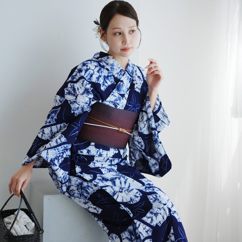 【utatane 京鹿の子絞り/有松染め  浴衣3点セット ( ゆかた・帯・下駄 ) 伝統工芸士・清江和雄 朝顔】フリーサイズ 極み 伝統工芸 日本製 国内縫製 手縫い併用 （5010291411）