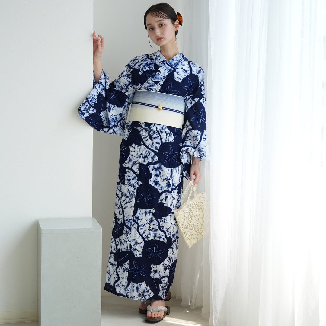 utatane 京鹿の子絞り/有松染め 浴衣3点セット ( ゆかた・帯・下駄