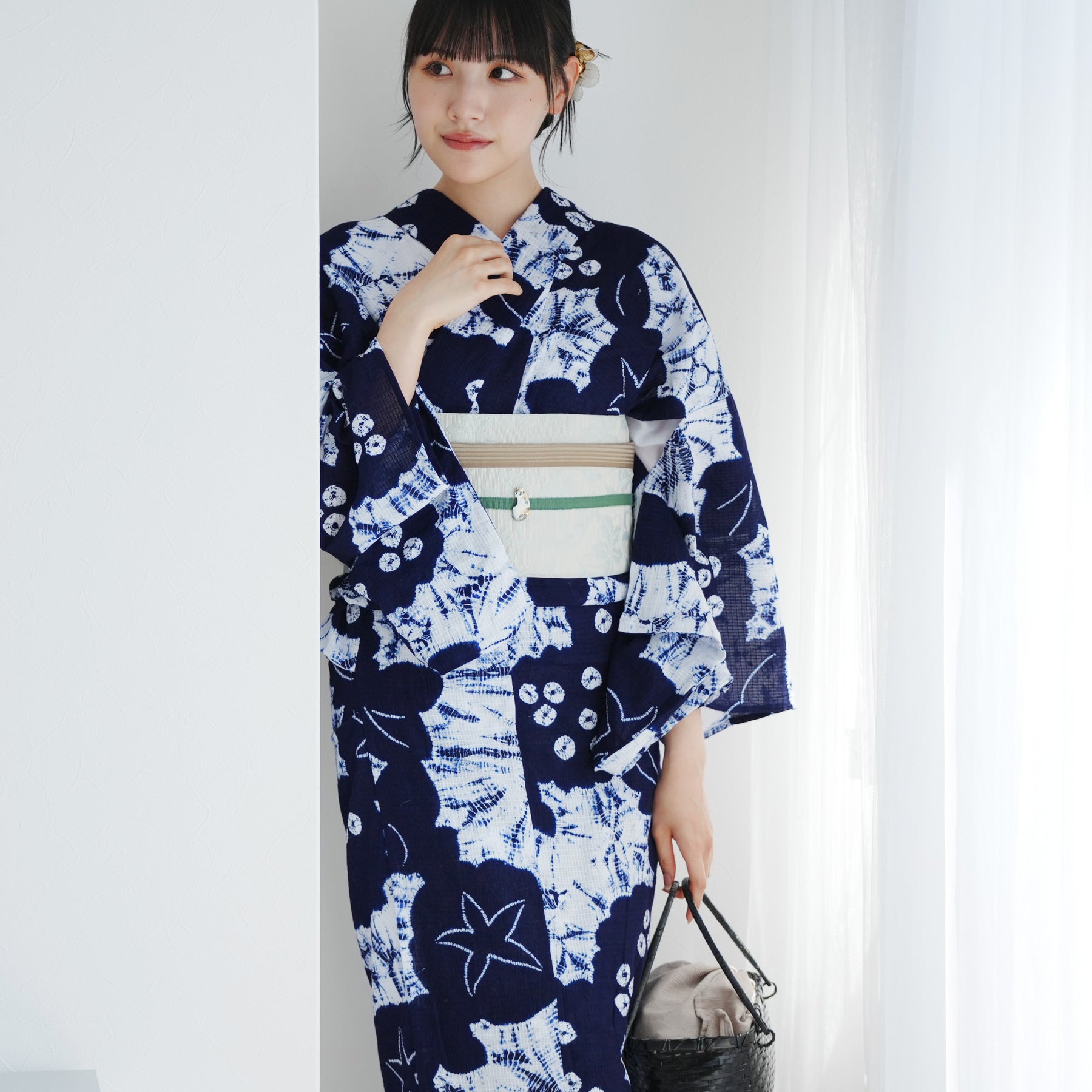utataneブランド浴衣◆和歌山染め日本生地◆美し鶴浴衣◆変わり織り着物 utataneブランド浴衣＆帯セット◇和歌山染め日本生地◇美し鶴浴