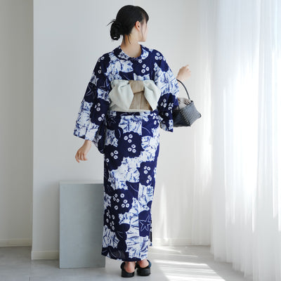 【utatane 京鹿の子絞り/有松染め  浴衣3点セット ( ゆかた・帯・下駄 ) 伝統工芸士・清江和雄 あじさい・朝顔】フリーサイズ 極み 伝統工芸 日本製 国内縫製 手縫い併用 （5010291511）