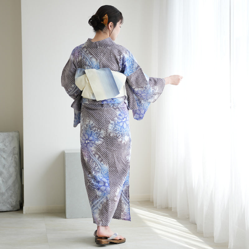 有松絞り 浴衣 紺色 着物・浴衣 紺色 絞り浴衣(有松絞り?) 居敷当て付 161/