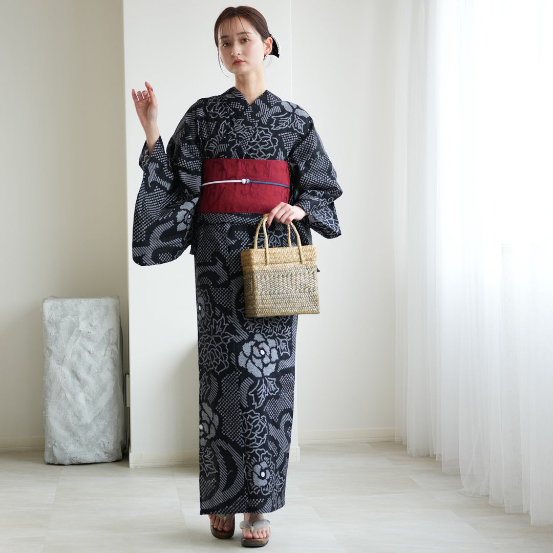 utatane 有松絞り 浴衣3点セット ( ゆかた・帯・下駄 ) 夜花