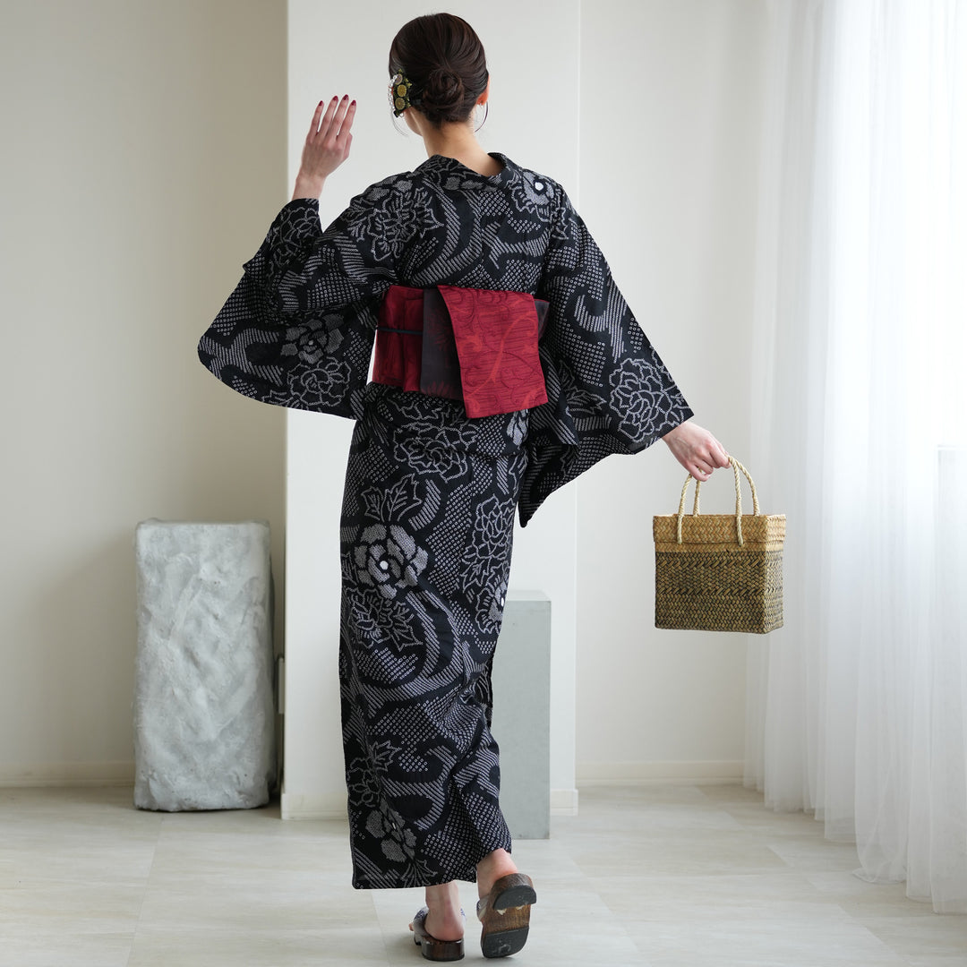 utatane 有松絞り 浴衣3点セット ( ゆかた・帯・下駄 ) 夜花