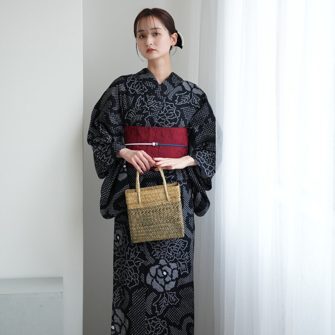 utatane 有松絞り 浴衣3点セット ( ゆかた・帯・下駄 ) 夜花