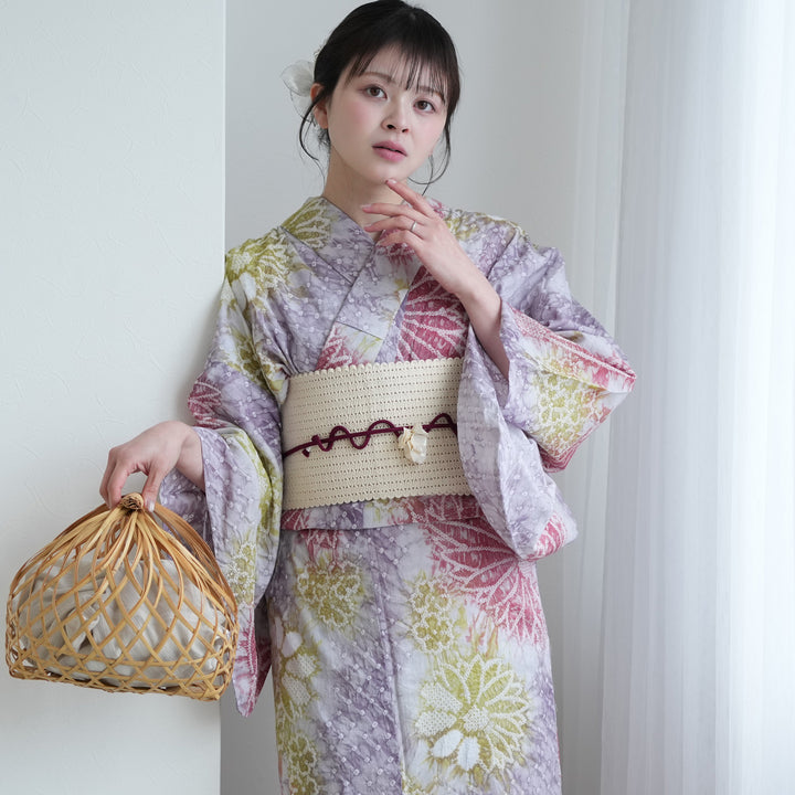 utatane 有松絞り 浴衣3点セット ( ゆかた・帯・下駄 ) 花かさね