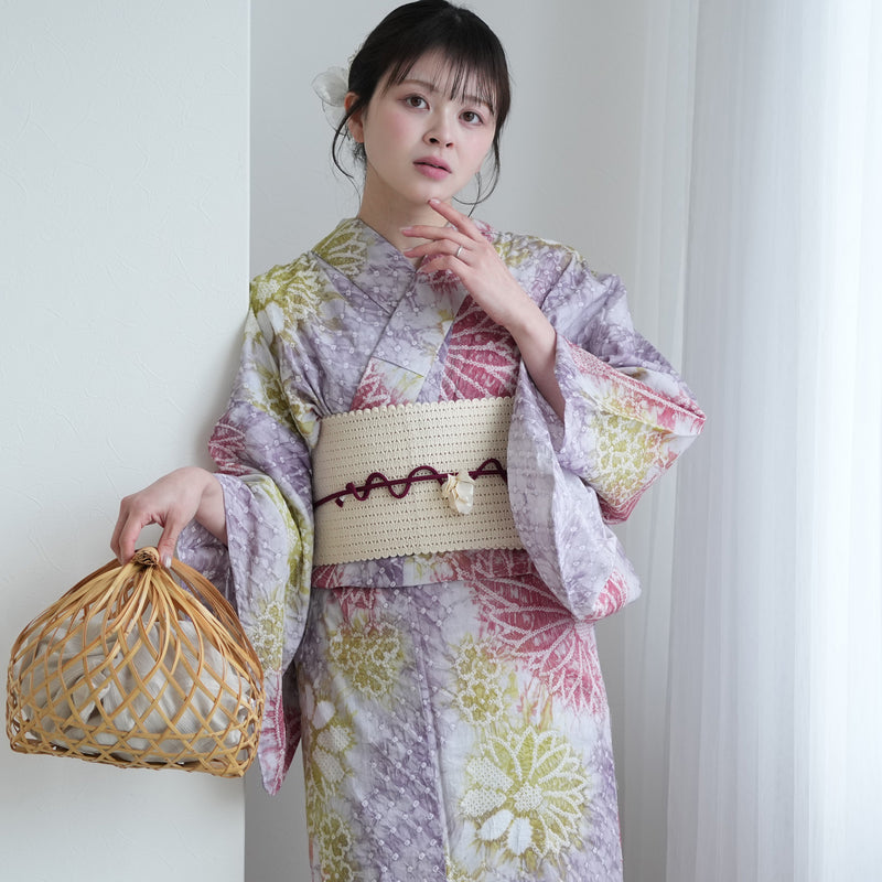 utatane 有松絞り 浴衣3点セット ( ゆかた・帯・下駄 ) 花かさね