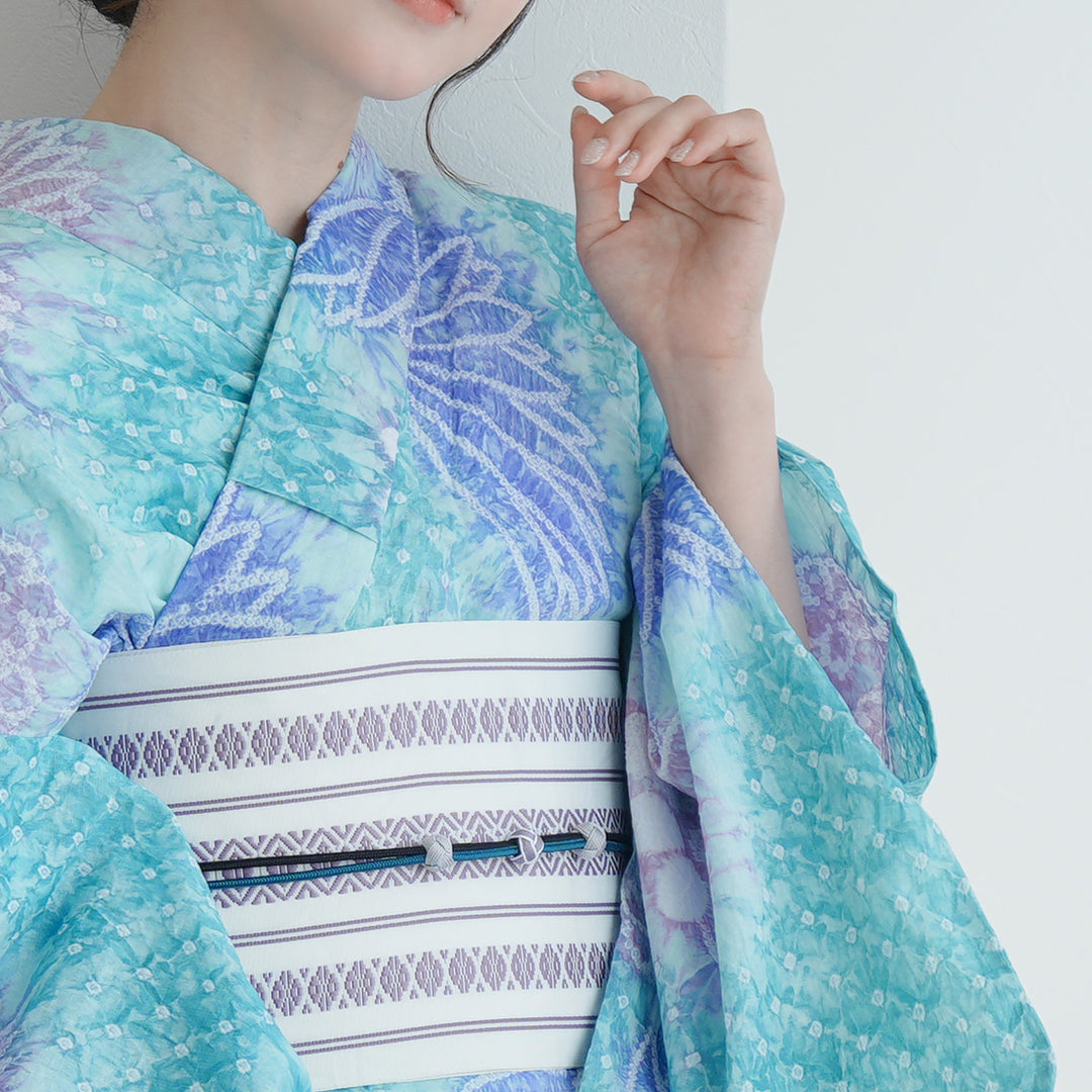 utatane 有松絞り 浴衣3点セット ( ゆかた・帯・下駄 ) 藤風