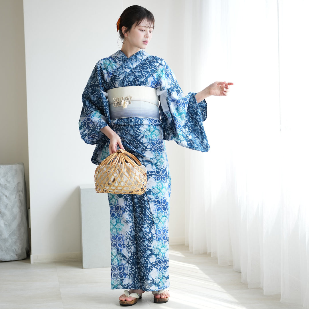 utatane 有松絞り 浴衣3点セット ( ゆかた・帯・下駄 ) 涼花あそび