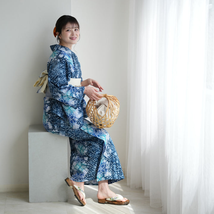 utatane 有松絞り 浴衣3点セット ( ゆかた・帯・下駄 ) 涼花あそび