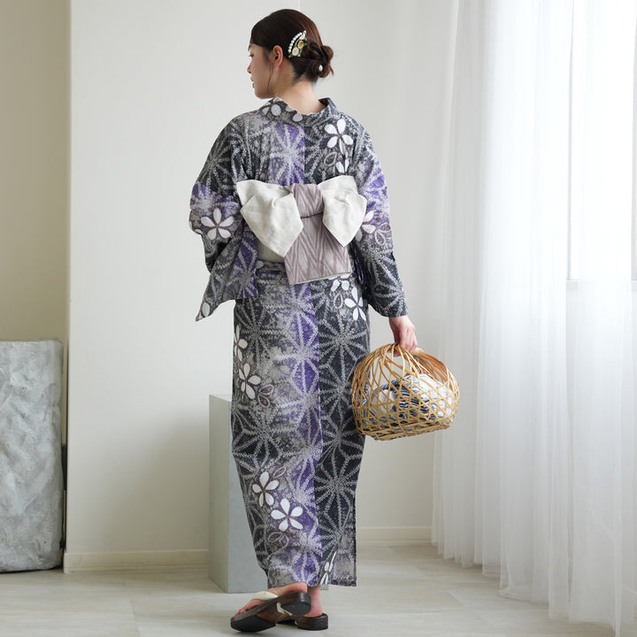 utatane 有松絞り 浴衣3点セット ( ゆかた・帯・下駄 ) 藤花麻