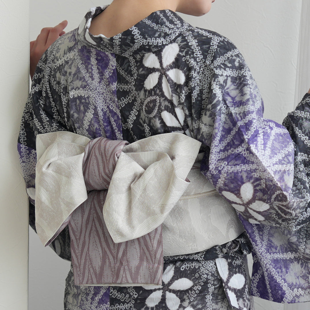 utatane 有松絞り 浴衣3点セット ( ゆかた・帯・下駄 ) 藤花麻