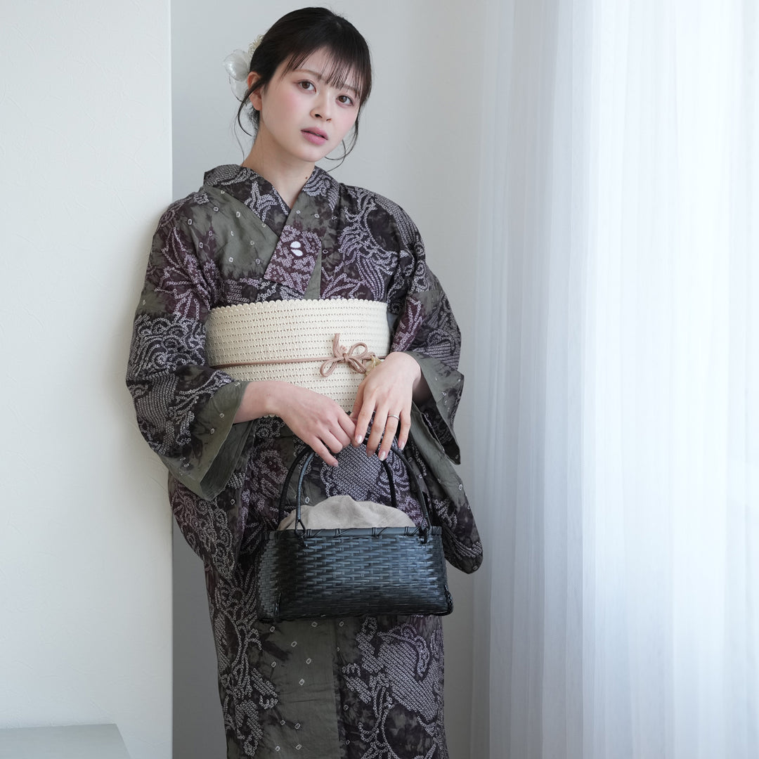 utatane 有松絞り 浴衣3点セット ( ゆかた・帯・下駄 ) 宵に唐獅子