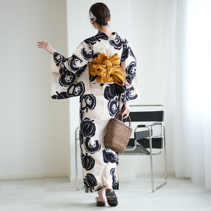 utatane×注染工房 浴衣3点セット（浴衣・帯・下駄）先染めベージュ
