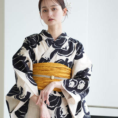 浴衣　注染 手染め注染浴衣3点セット utatane×注染工房 藍色の古典菊流水（浴衣