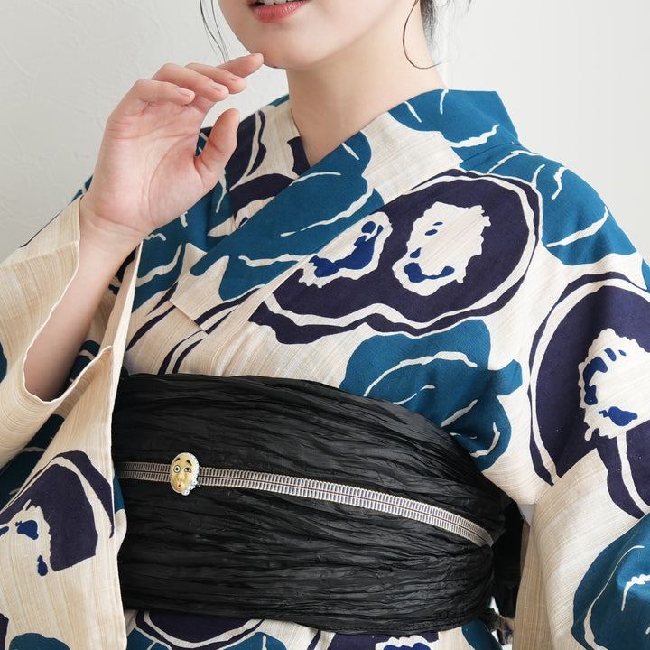 utatane×注染工房 浴衣3点セット（浴衣・帯・下駄）先染めベージュ