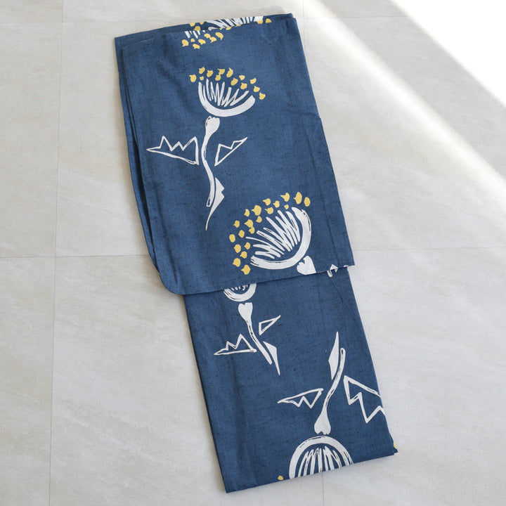 utatane×注染工房 浴衣3点セット（浴衣・帯・下駄） 赤坂紬 青藍に黄色