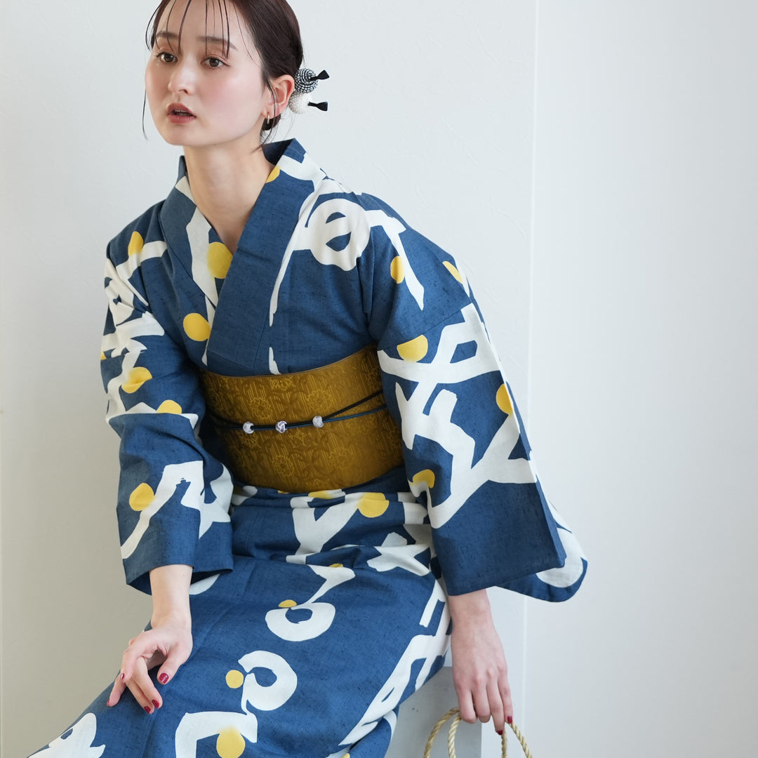 utatane×注染工房 浴衣3点セット（浴衣・帯・下駄）赤坂紬 紺青に星の