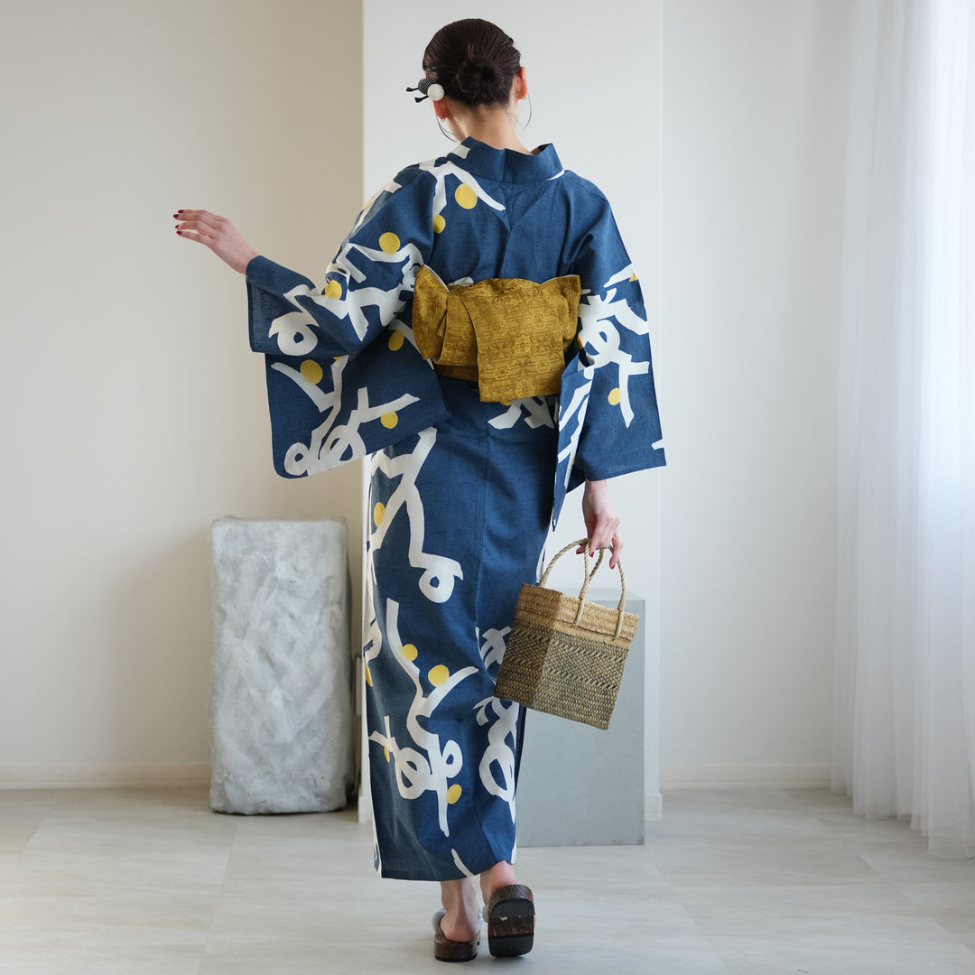 utatane×注染工房 浴衣3点セット（浴衣・帯・下駄）赤坂紬 紺青に星の