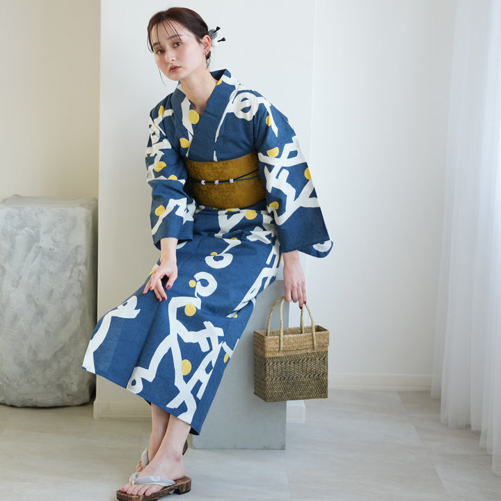 utatane×注染工房 浴衣3点セット（浴衣・帯・下駄）赤坂紬 紺青に星の