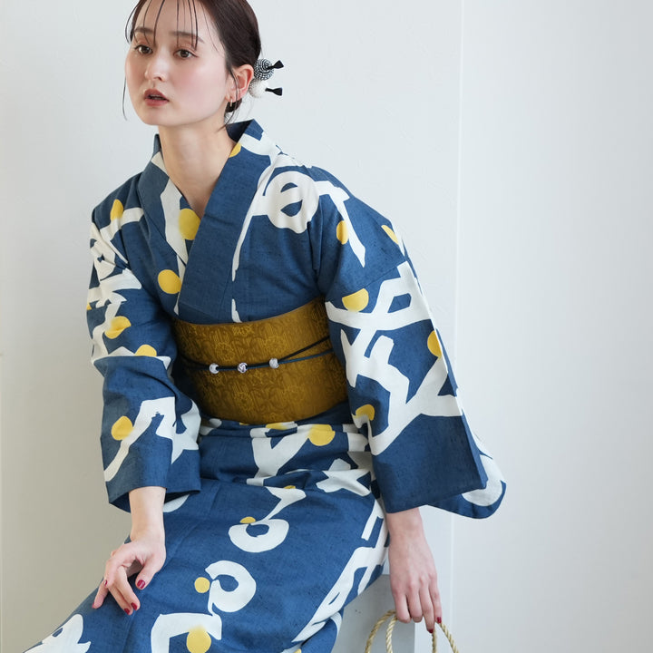 utatane×注染工房 浴衣3点セット（浴衣・帯・下駄）赤坂紬 紺青に星の