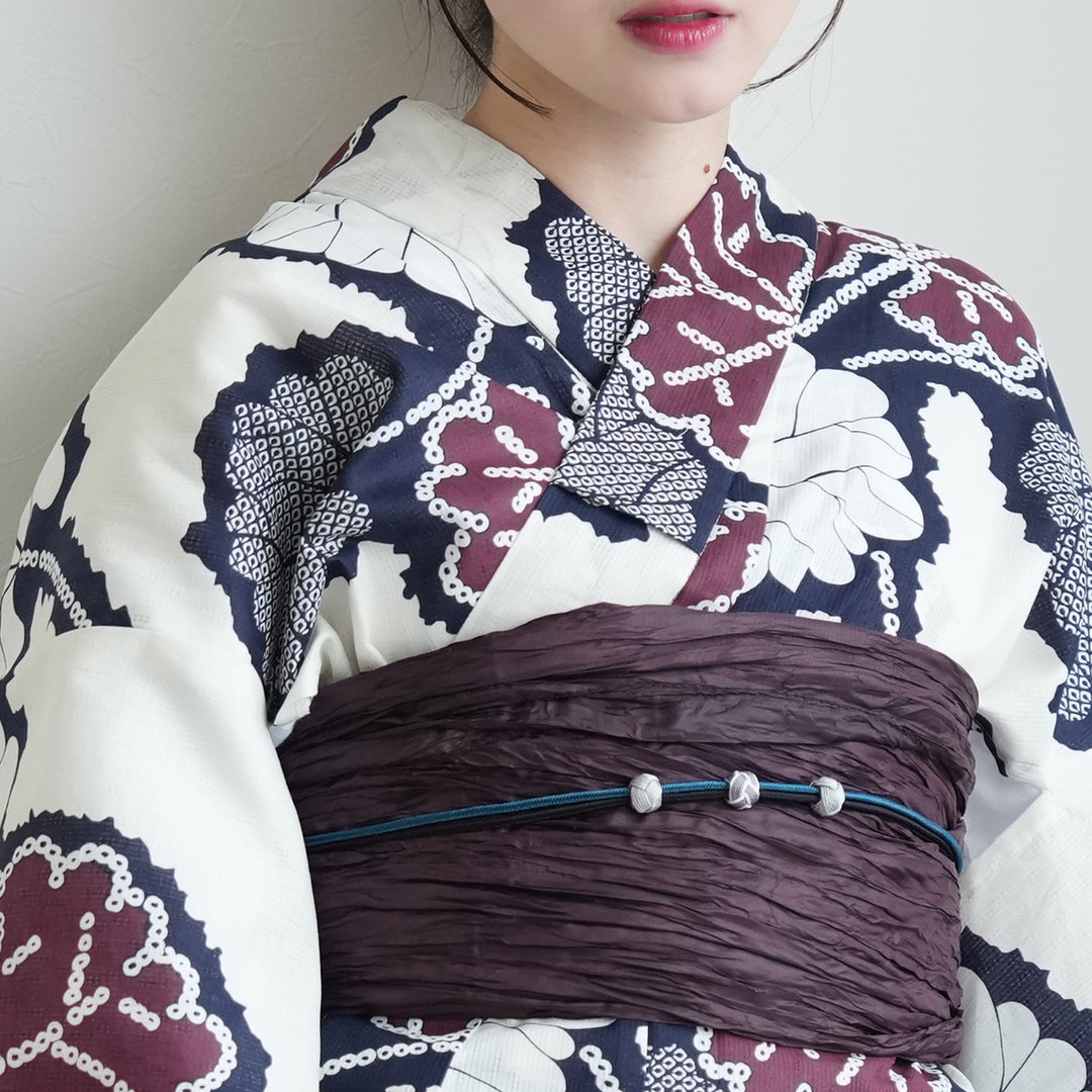 高級変わり織 浴衣3点セット（浴衣・帯・下駄）紫のつらなり疋田