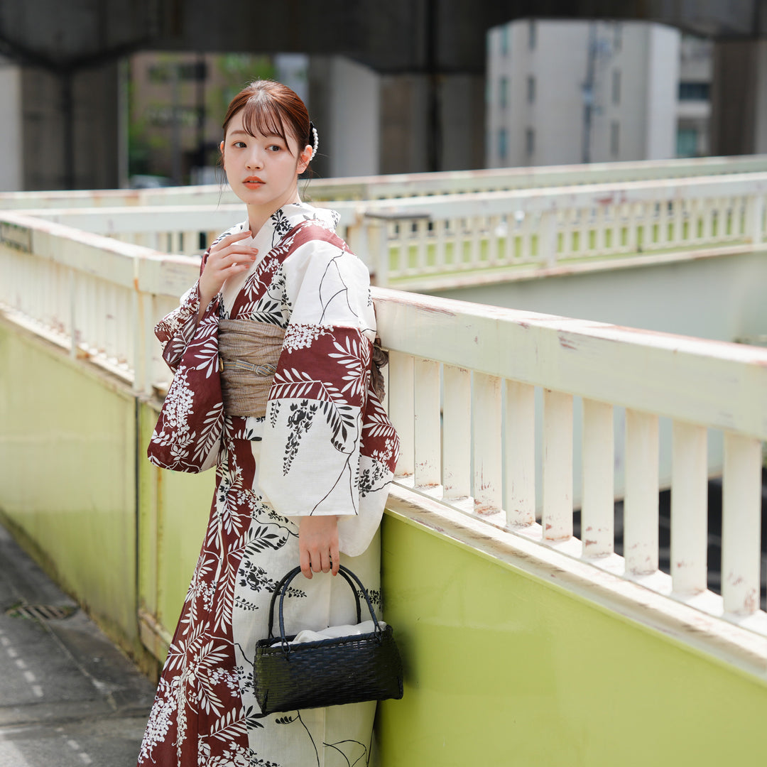 utatane 高級変わり織 浴衣3点セット（浴衣・帯・下駄）紫の染め分け