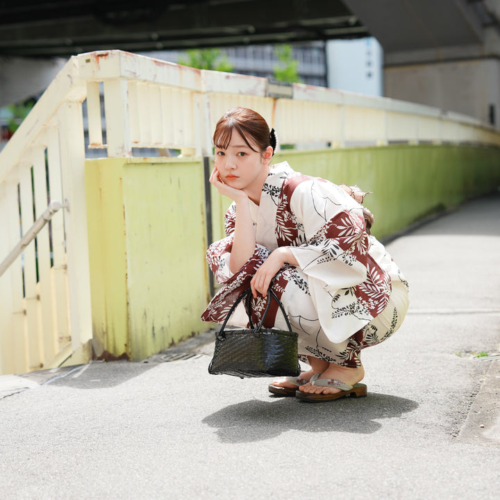 utatane 高級変わり織 浴衣3点セット（浴衣・帯・下駄）紫の染め分け