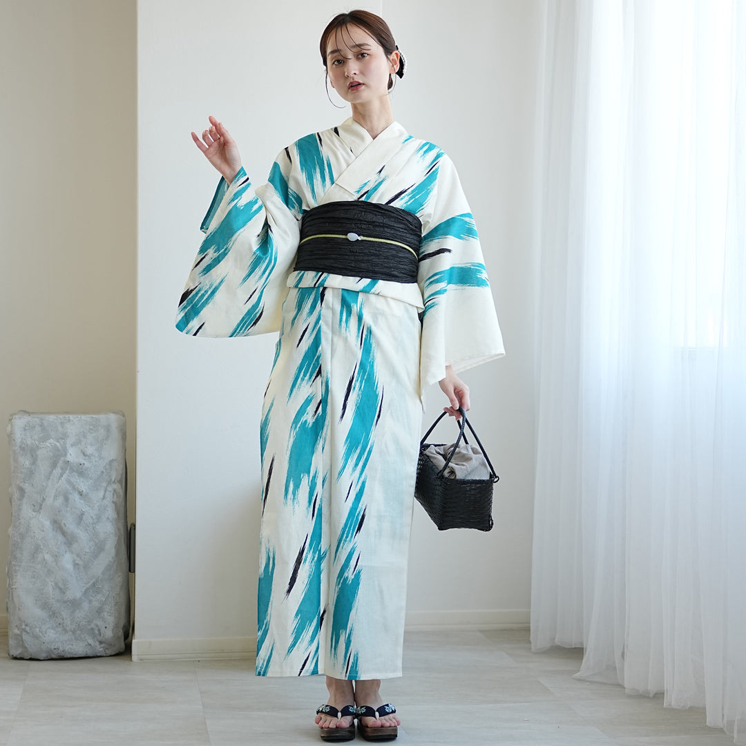 utatane 高級変わり織 浴衣3点セット（浴衣・帯・下駄）片寄せ