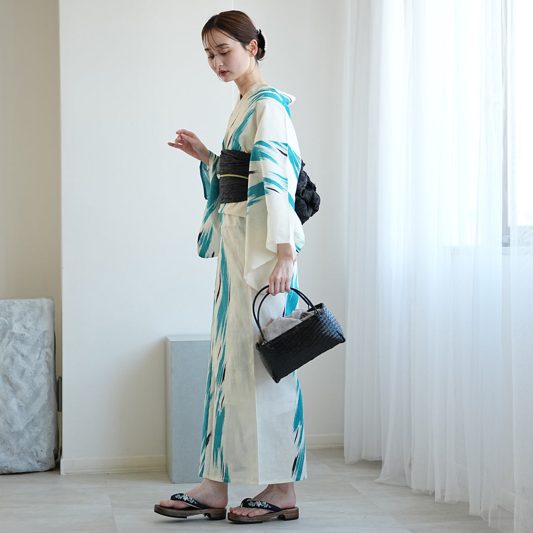 utatane 高級変わり織 浴衣3点セット（浴衣・帯・下駄）片寄せ