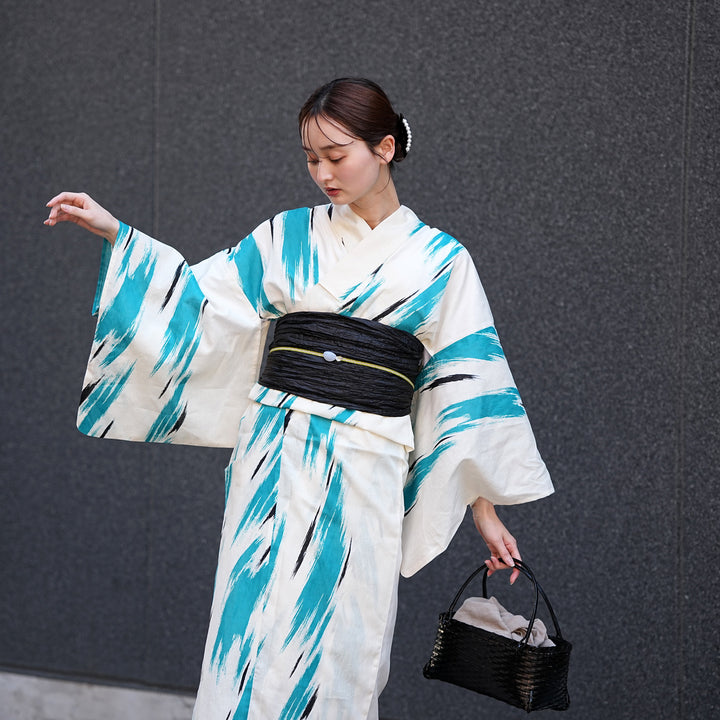 utatane 高級変わり織 浴衣3点セット（浴衣・帯・下駄）片寄せ