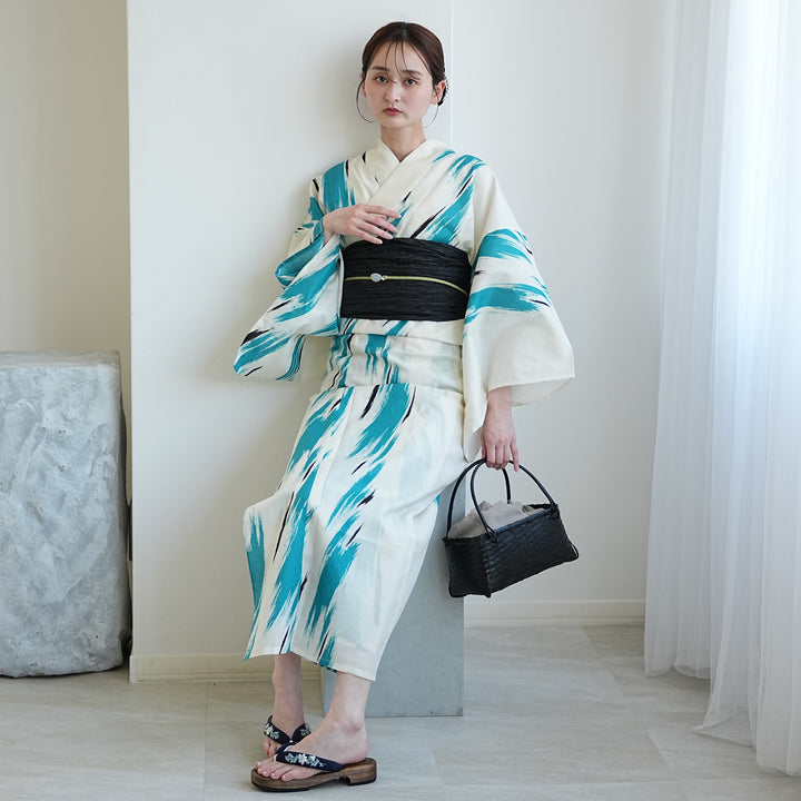 utatane 高級変わり織 浴衣3点セット（浴衣・帯・下駄）片寄せ