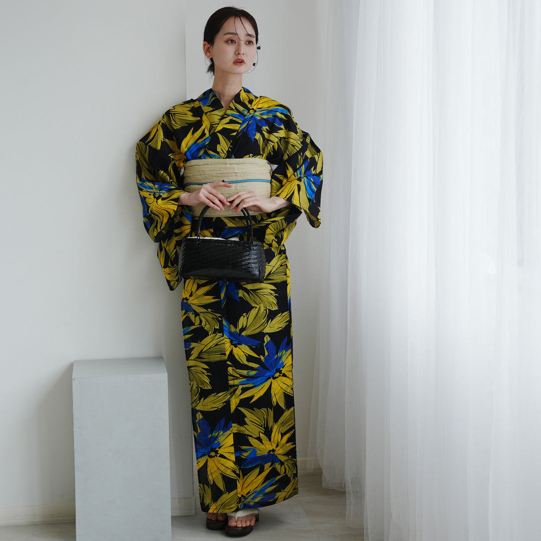 utatane 高級変わり織 浴衣3点セット（浴衣・帯・下駄）真夜中の