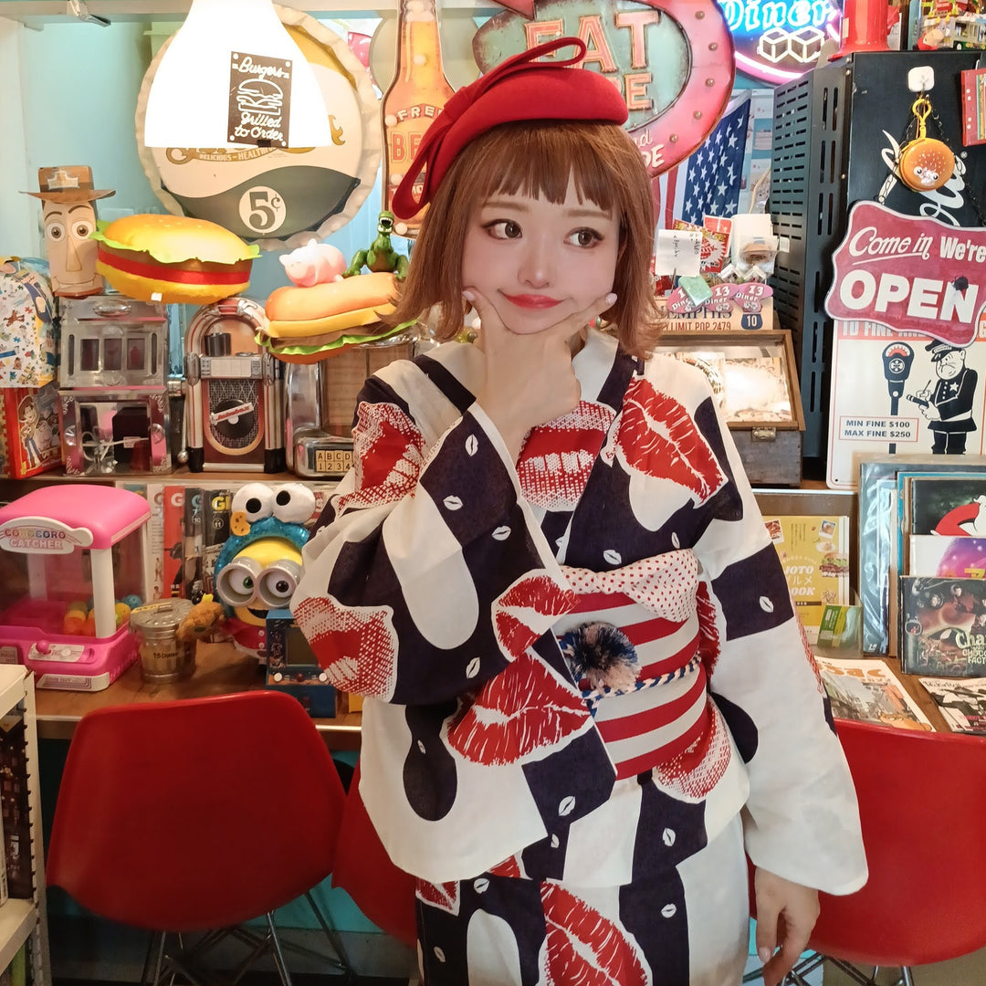 ニコアンティーク 浴衣3点セット（浴衣・帯・下駄）片寄サイケデリア