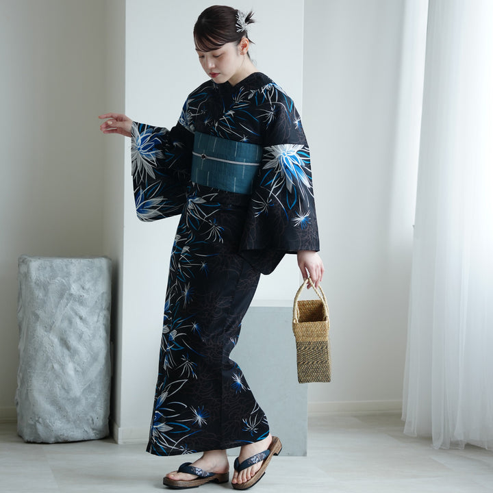 ニコアンティーク 浴衣3点セット（浴衣・帯・下駄）氷華ノイズ】高級
