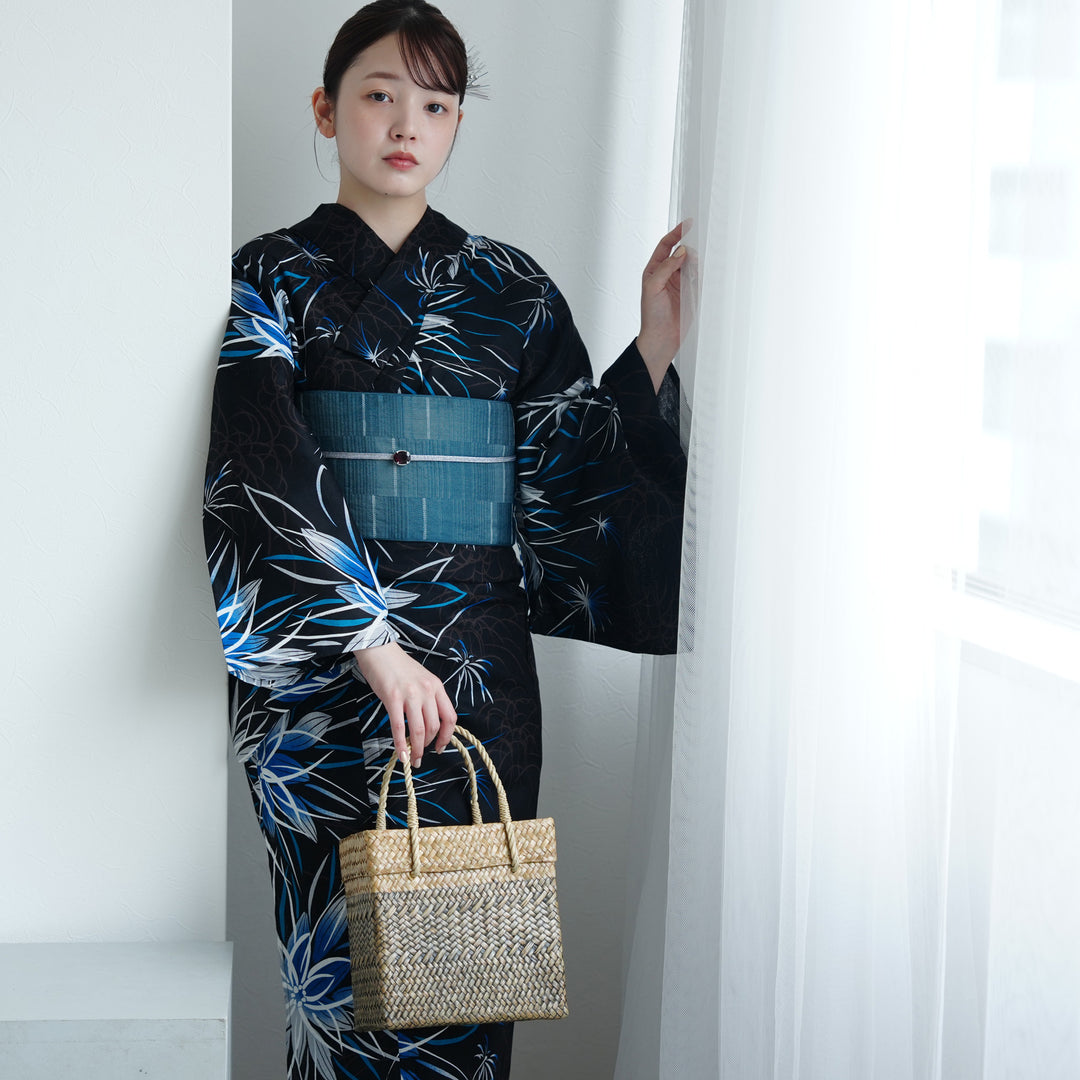 ニコアンティーク 高級変わり織 浴衣帯2点 GW限定値下げ ニコアンティーク 浴衣3点セット（浴衣・帯・下駄）氷華ノイズ】高級