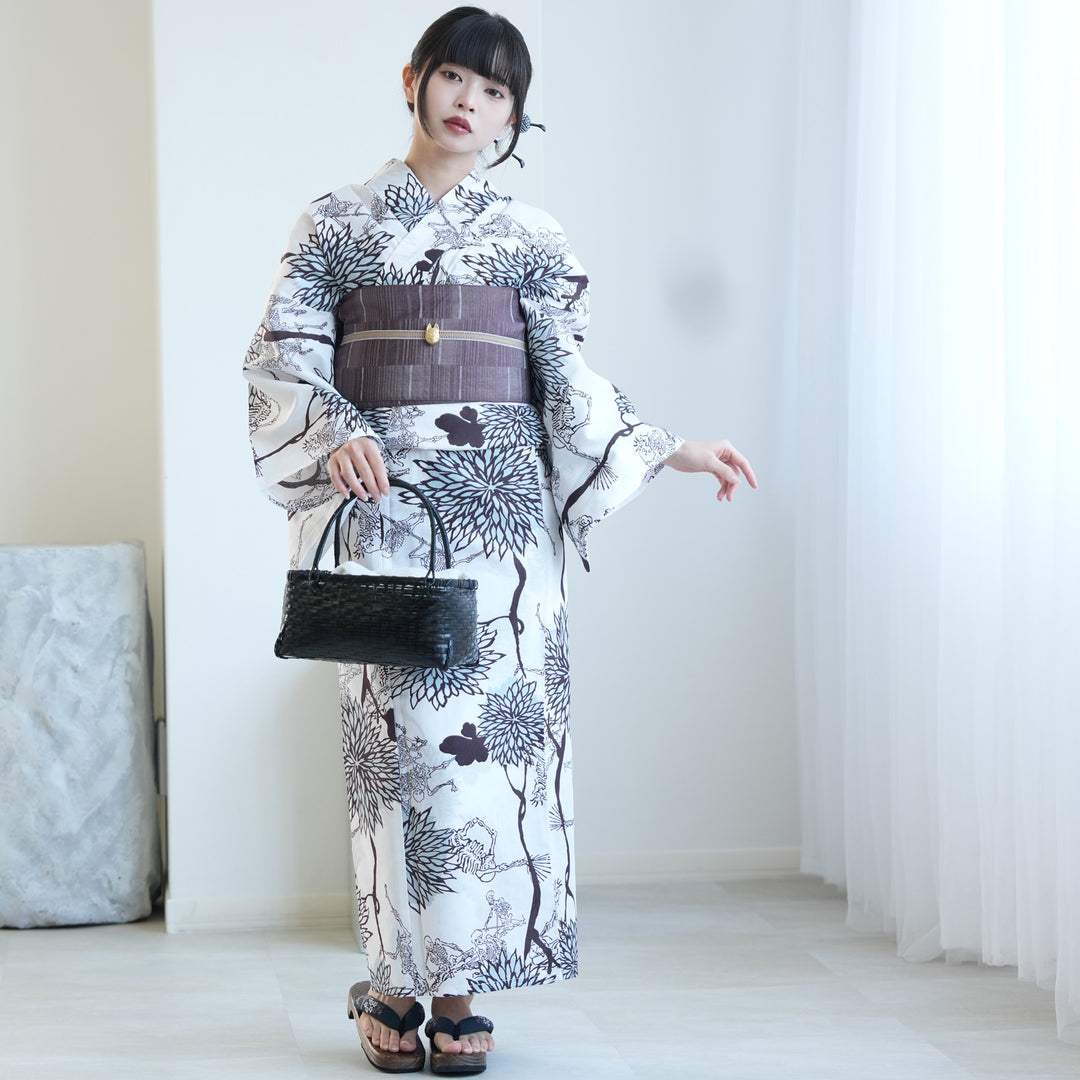 【ニコアンティーク】単衣着物 骸骨 浴衣 ニコアンティーク 浴衣3点セット（浴衣・帯・下駄）スカルオーケストラ