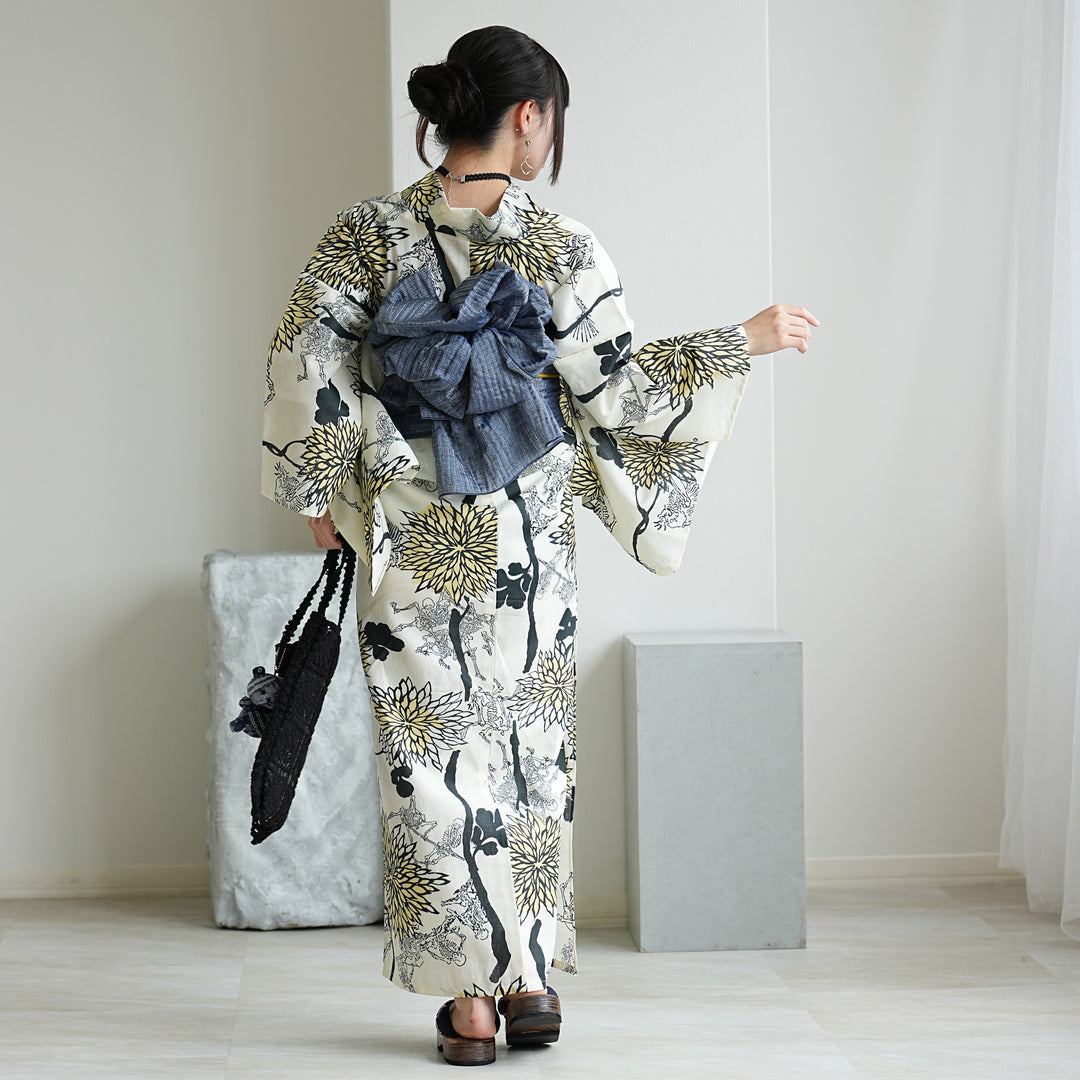 【ニコアンティーク】単衣着物 骸骨 浴衣 ニコアンティーク 浴衣3点セット（浴衣・帯・下駄）スカルオーケストラ
