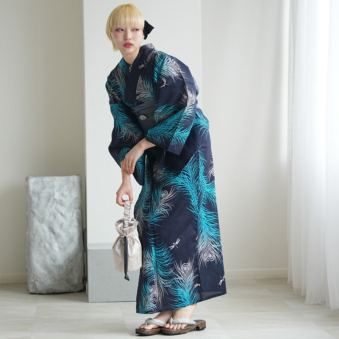 ✅新品【ブルーのモロッカンスタイル】utatane ニコアンティーク 浴衣単品 ニコアンティーク 浴衣3点セット（浴衣・帯・下駄）幻影ピーコック