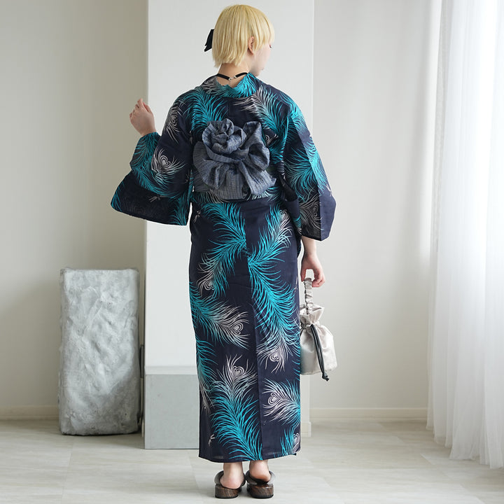 ニコアンティーク 浴衣3点セット（浴衣・帯・下駄）幻影ピーコック