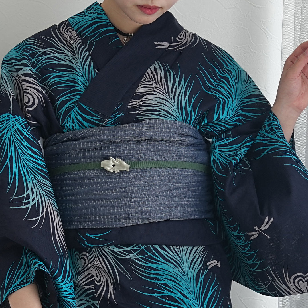 ニコアンティーク 浴衣3点セット（浴衣・帯・下駄）幻影ピーコック