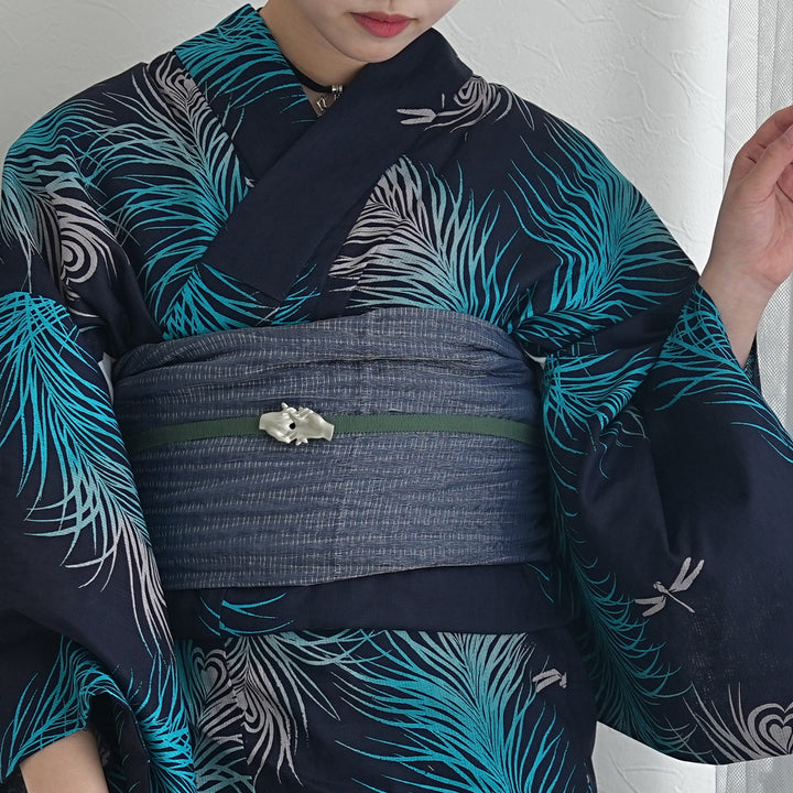 ニコアンティーク 浴衣3点セット（浴衣・帯・下駄）幻影ピーコック