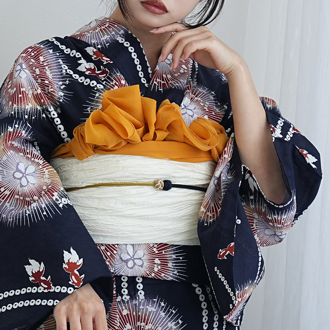 ひよこ商店 高級変わり織 浴衣3点セット（浴衣・帯・下駄）宵花火に