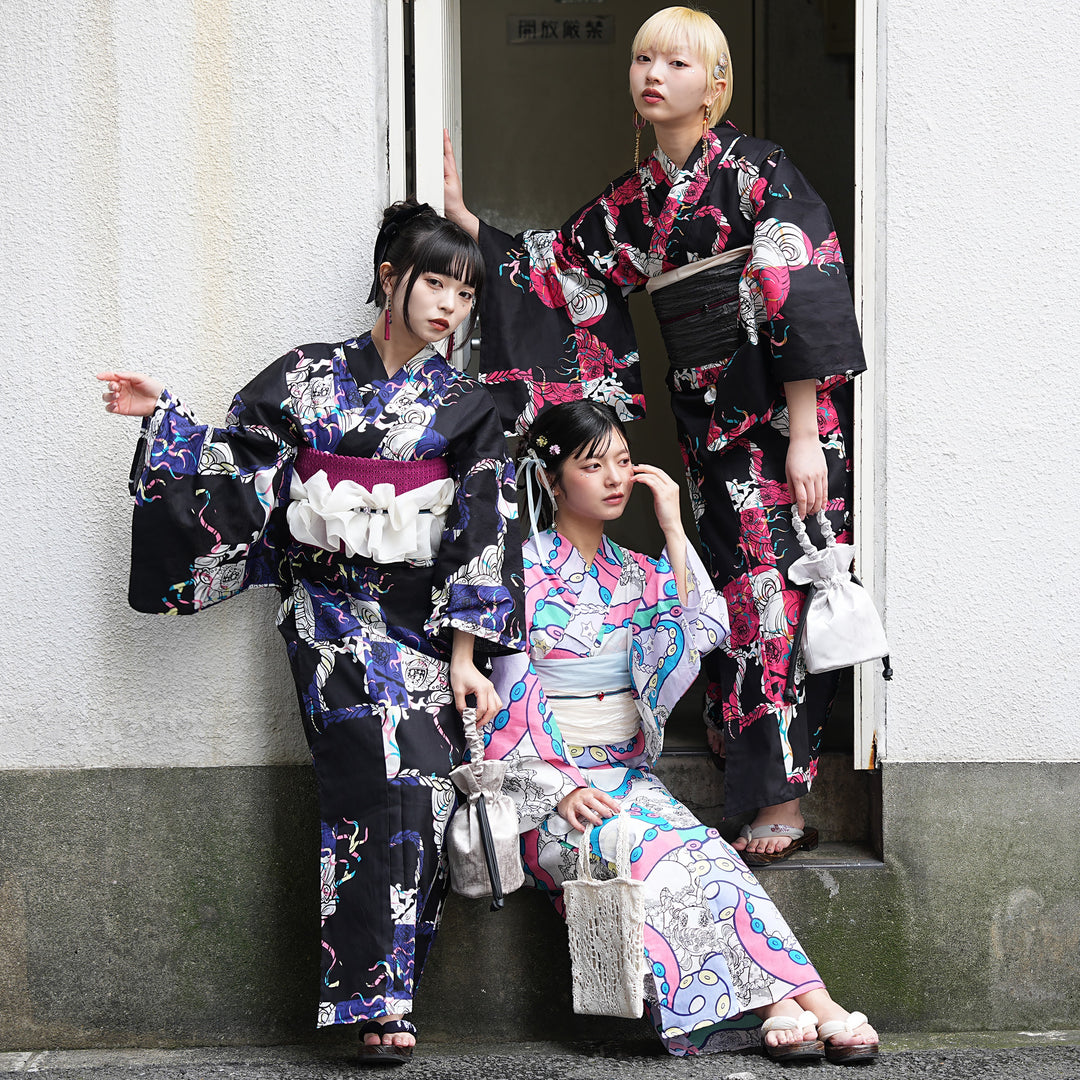 ニコアンティーク×せきやゆりえ 浴衣3点セット（浴衣・帯・下駄）A