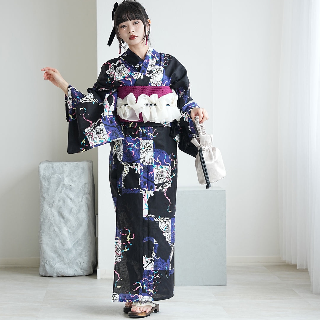 ニコアンティーク×せきやゆりえ 浴衣3点セット（浴衣・帯・下駄）A