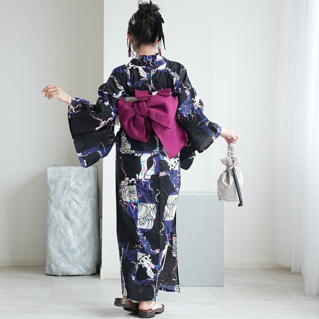 せきやゆりえ ニコアンティーク 浴衣 パープル 新品 ニコアンティーク×せきやゆりえ 浴衣3点セット（浴衣・帯・下駄）A