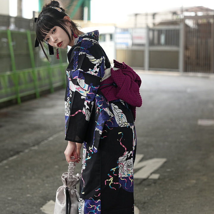 ニコアンティーク×せきやゆりえ 浴衣3点セット（浴衣・帯・下駄）A