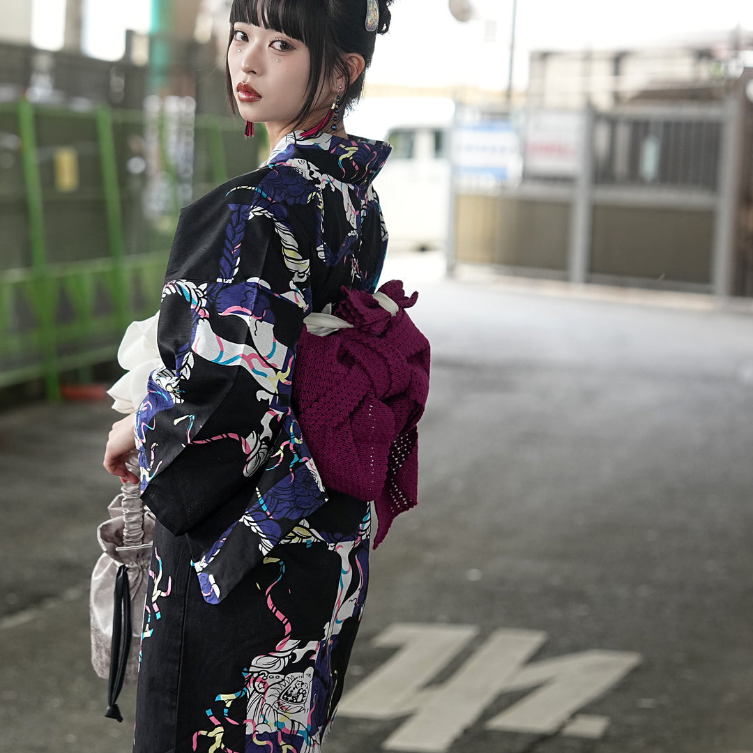 ニコアンティーク×せきやゆりえ 浴衣3点セット（浴衣・帯・下駄）A