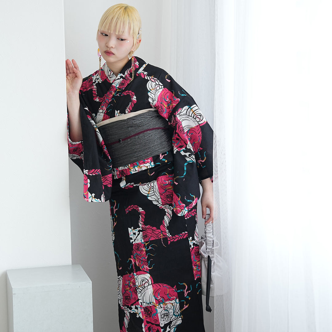 ニコアンティーク×せきやゆりえ 浴衣3点セット（浴衣・帯・下駄）A