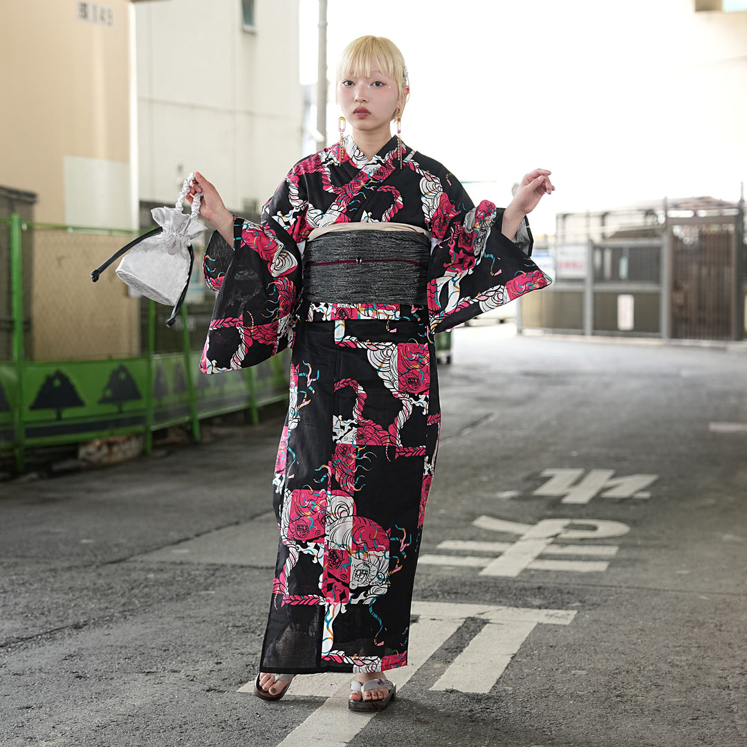 ニコアンティーク×せきやゆりえ 浴衣3点セット（浴衣・帯・下駄）A